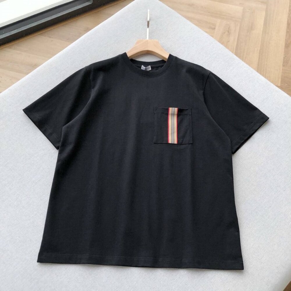 Burberry SS24 Striped Applique Round Neck Casual Short Sleeve T-Shirt